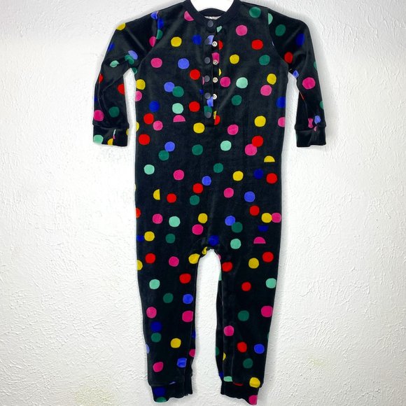 Hanna Andersson Henley Velour Polka Dot Jumpsuit Romper, girl's 3T, EUC like new